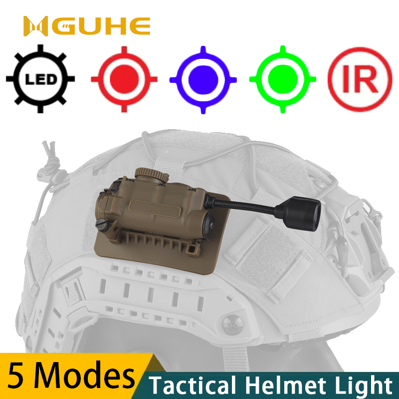Tactical Helmet Strobe Light,LED Helmet Light,White Red Green Blue IR Light,with Stalk Arc Rail Helmet Clip FlashLight