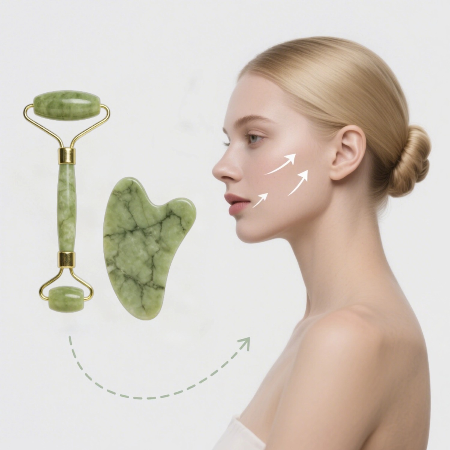 Jade Roller & Gua Sha Facial Set – Double-Ended Design, Face, Eyes & Neck Massage, Face Massage Tool for Lifting & Depuffing