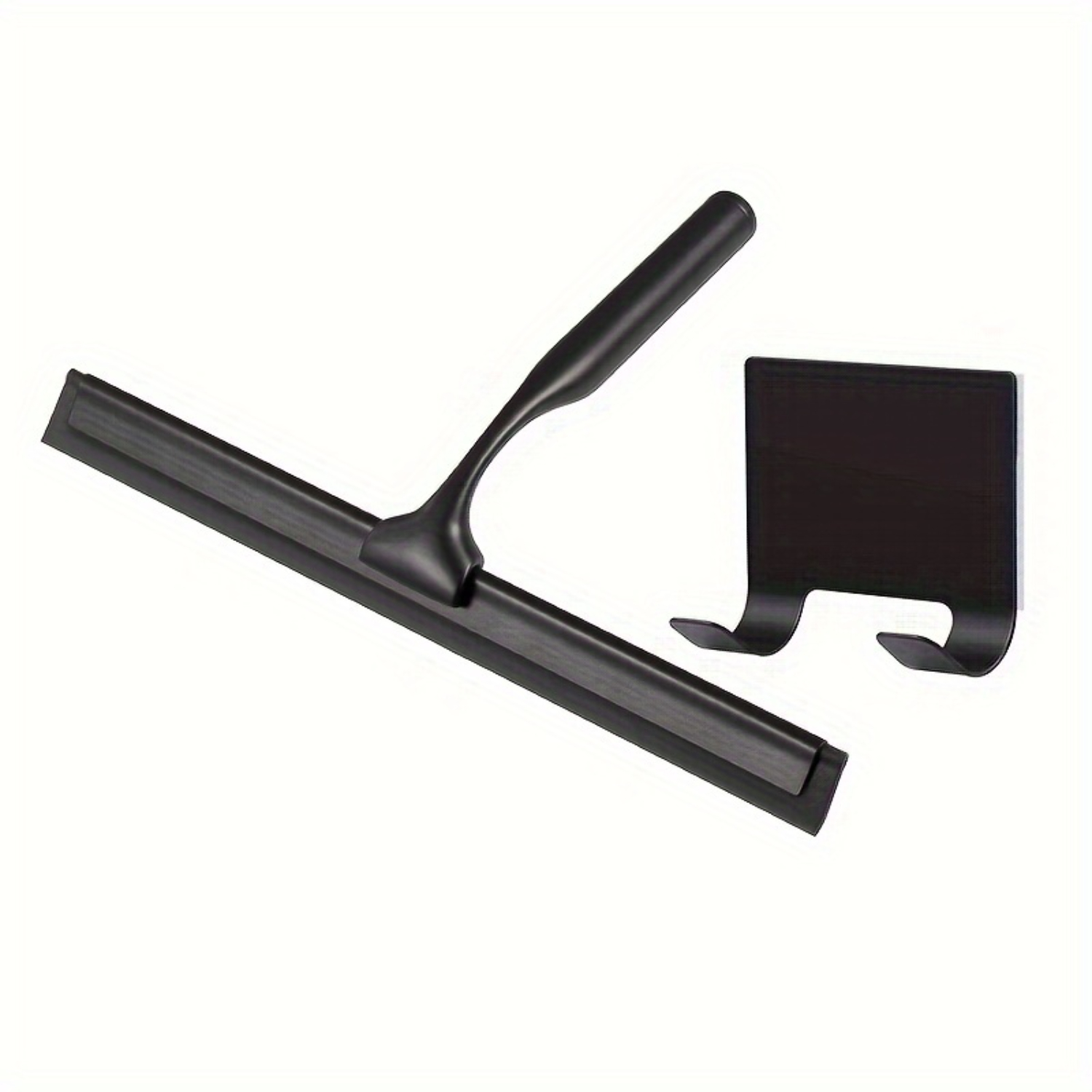 Black Stainless Steel Shower Squeegee With Hook Holder For Glass Doors, 10 Inch Window Squeegee Wiper With Non-Slip Handle And S
