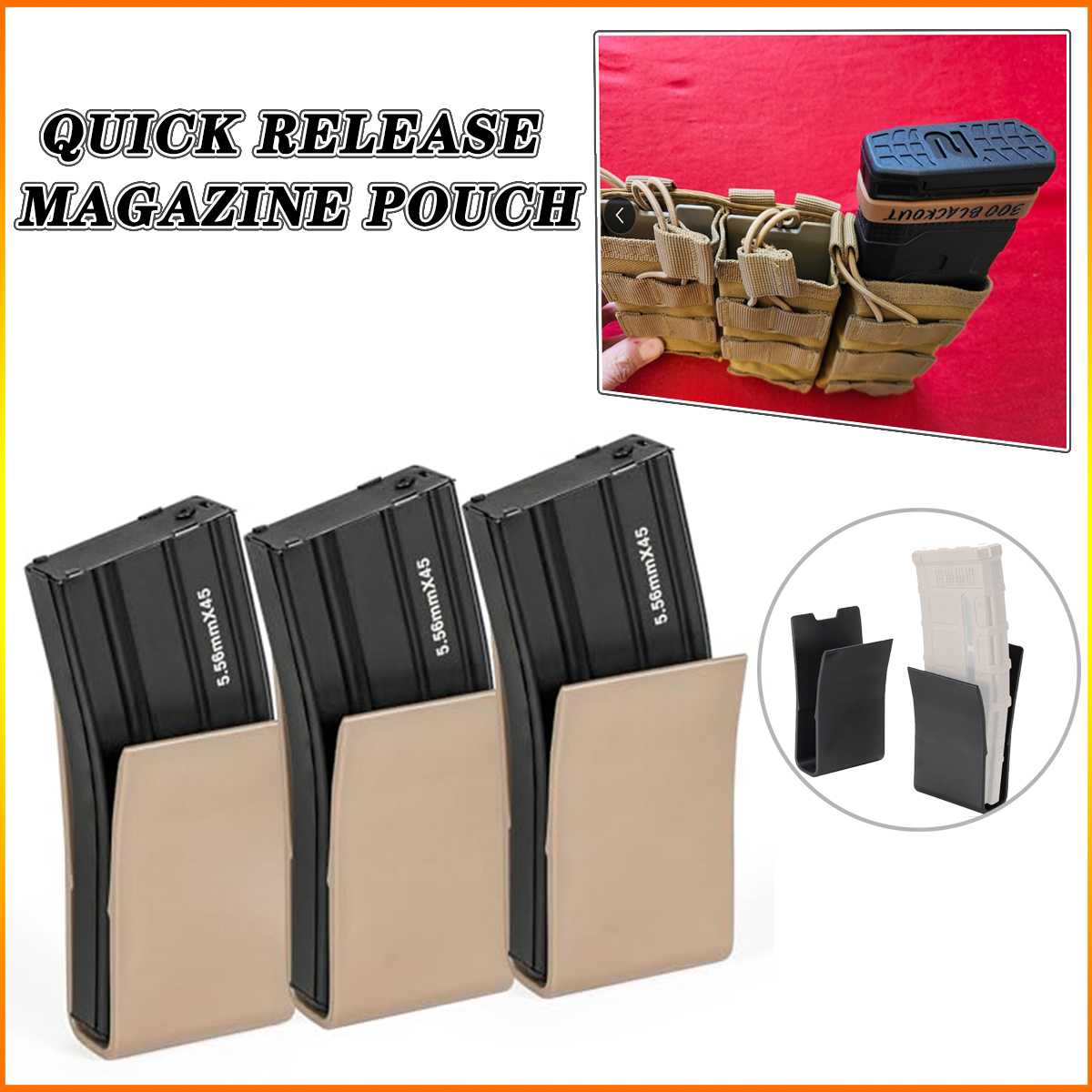 Mag Pouch Insert Clips Set Quick Release M4 223 5.56 7.62 Magazine Holder with Removable Hook Panel  MAG Bag Support Accessories