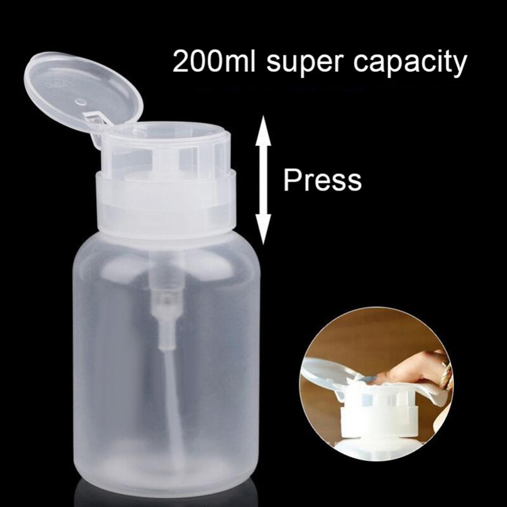 200ml Portable Travel Refillable Bottle Empty Plastic Nail Polish Remover Alcohol Liquid Press Pumping Dispenser Bottle
