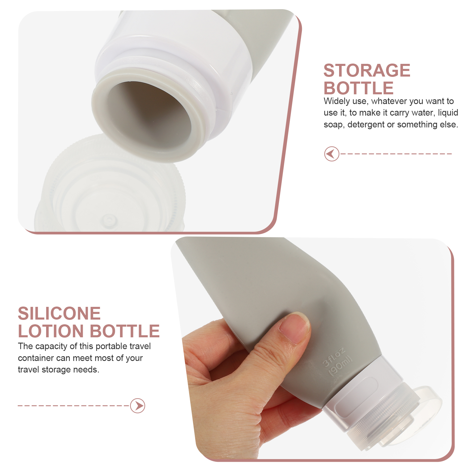 3pcs Silicone Lotion Bottle Travel Shampoo Dispenser Sub Portable Leakproof PP Toiletries Small Empty for Liquid