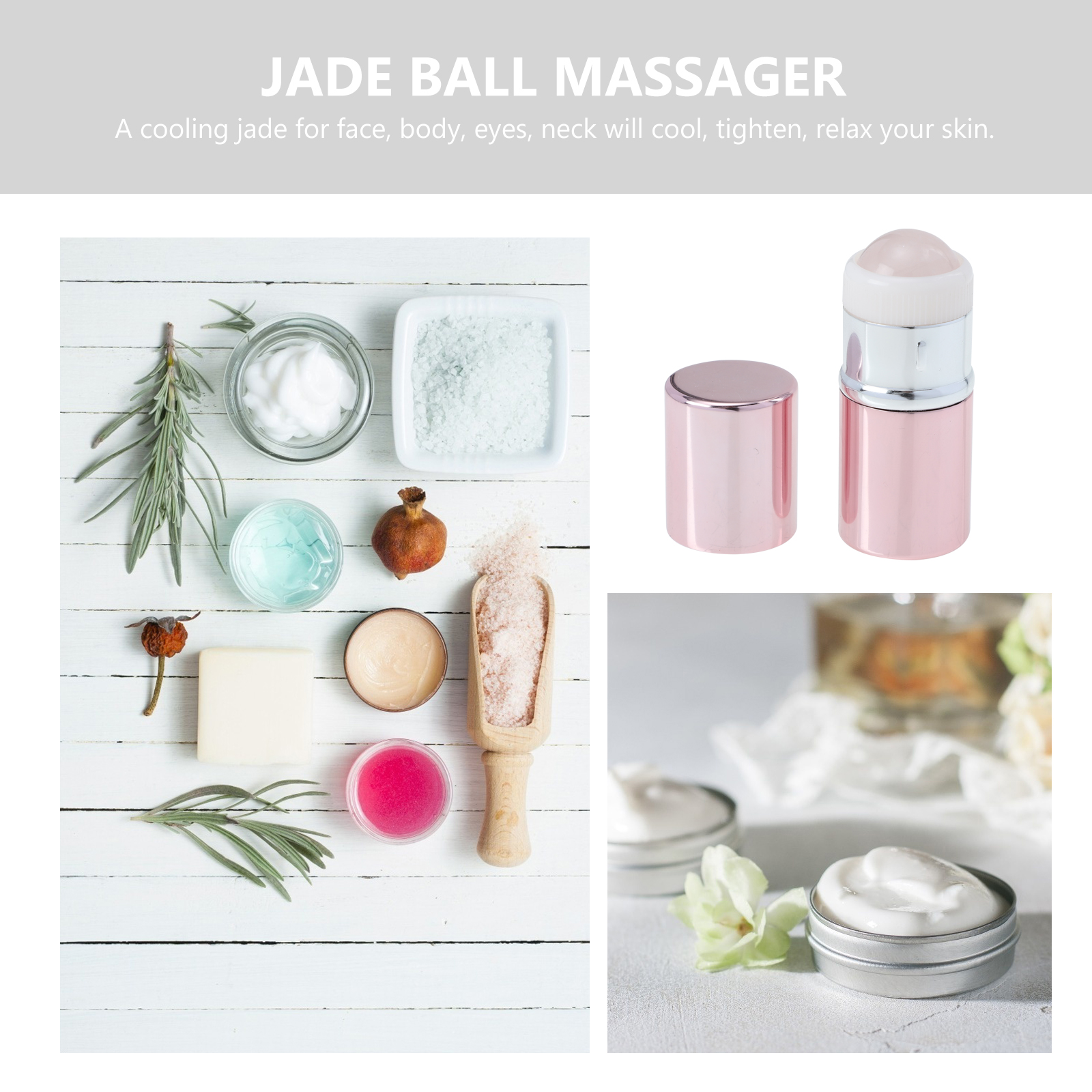 Volcanic Stone Roller Pink Facial Jade Ball Massager Cooling Tightening Skin Care Tool For Face Eyes Neck Daily Use Cream Gift