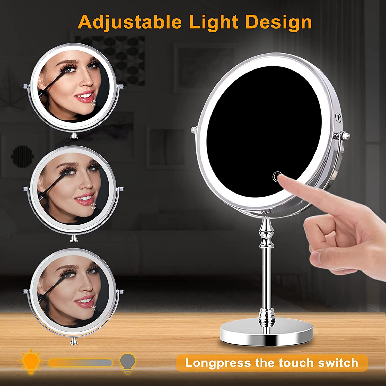 7 Inch 3 Color Lights Two Sided Magnification LED Vanity Mirror Touch Cosmetic Mirrors Makeup Mirror USB Rechargeable
