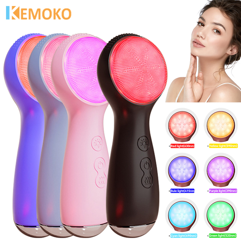 7 Colors Facial Cleansing Brush Exfoliating Waterproof Face Deep Cleaning Scrubber Hot Compress Virbration Massage Beauty Care