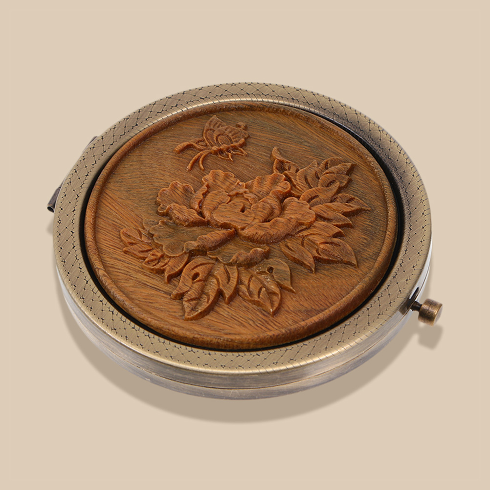 2pcs Retro Makeup Mirror Portable Small Metal Handheld Travel Mirrors Double Sided Wooden Frame Compact Pocket Size Gifts