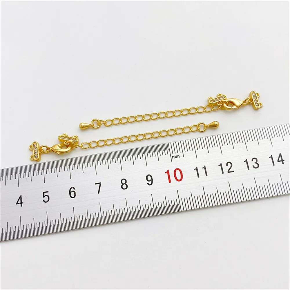 18K Gold Coated Zircon Double Hole Lobster Buckle Water Droplet Extension Chain Three Hole Tassel DIY  Material Accessories L078