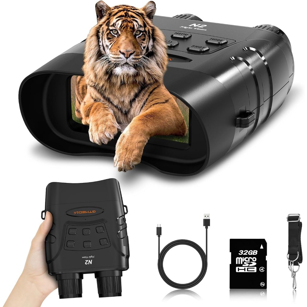 Night vision goggles, rechargeable infrared, 5X digital zoom external flashlight Digital binoculars hunting camping