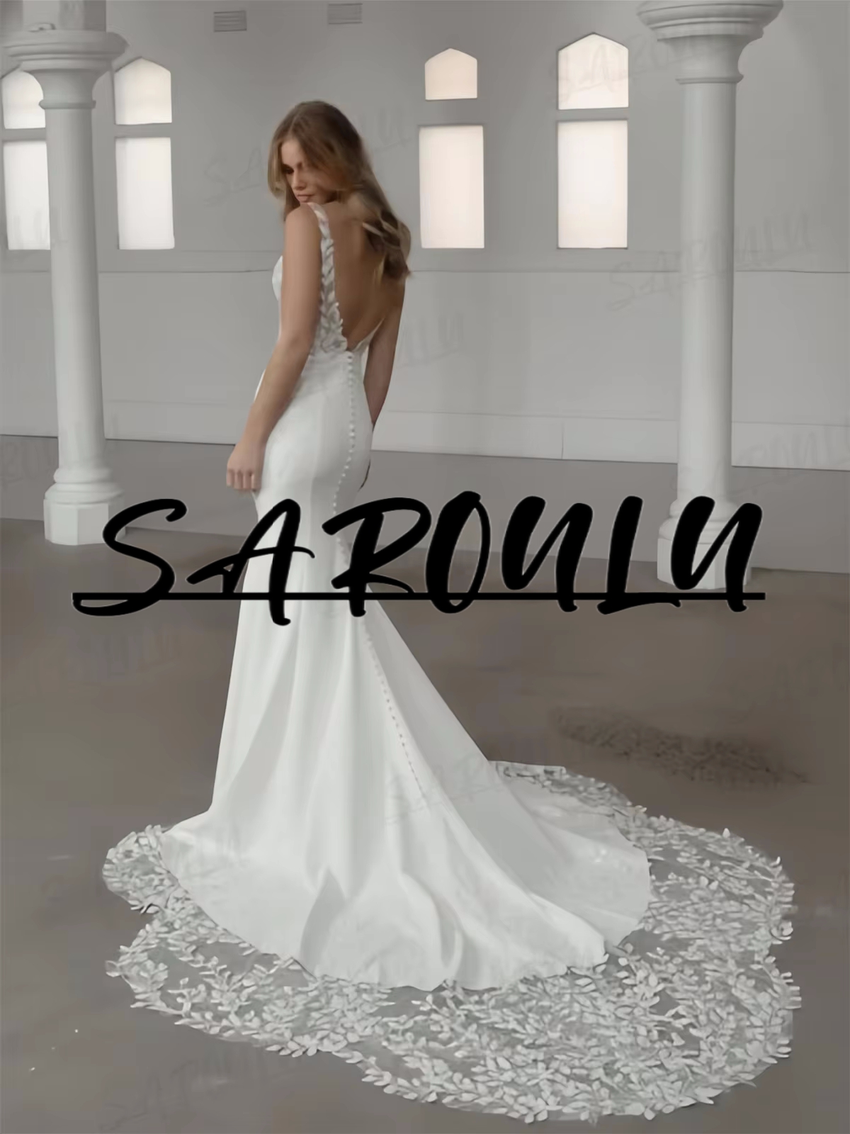 Haute Couture Women's Wedding Dress Sheer Back Illusion Sheath Long Bride Dresses Customized Lace Court Train Bridal Gown