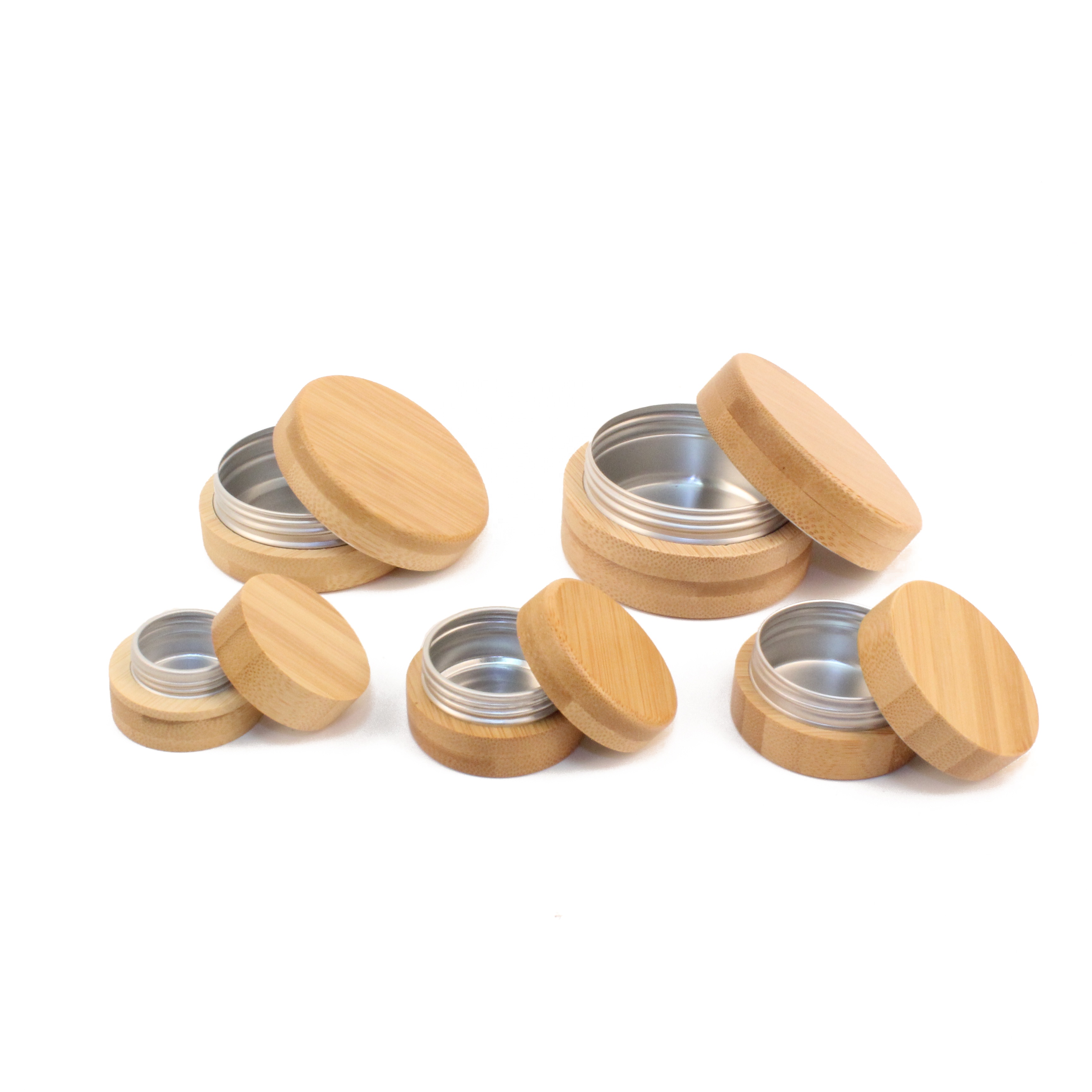 Bamboo aluminum empty  wooden lotion container bamboo bottles cosmetic container Wooden Cream Packaging Aluminum Cosmetic Jars