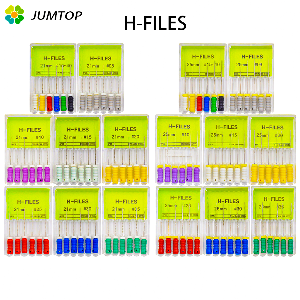 6Pcs/Pack Dental Files Hand Use H-Files 21/25mm Stainless Steel Endodontic Root Canal Files Dentist Tools Dental Lab Instruments