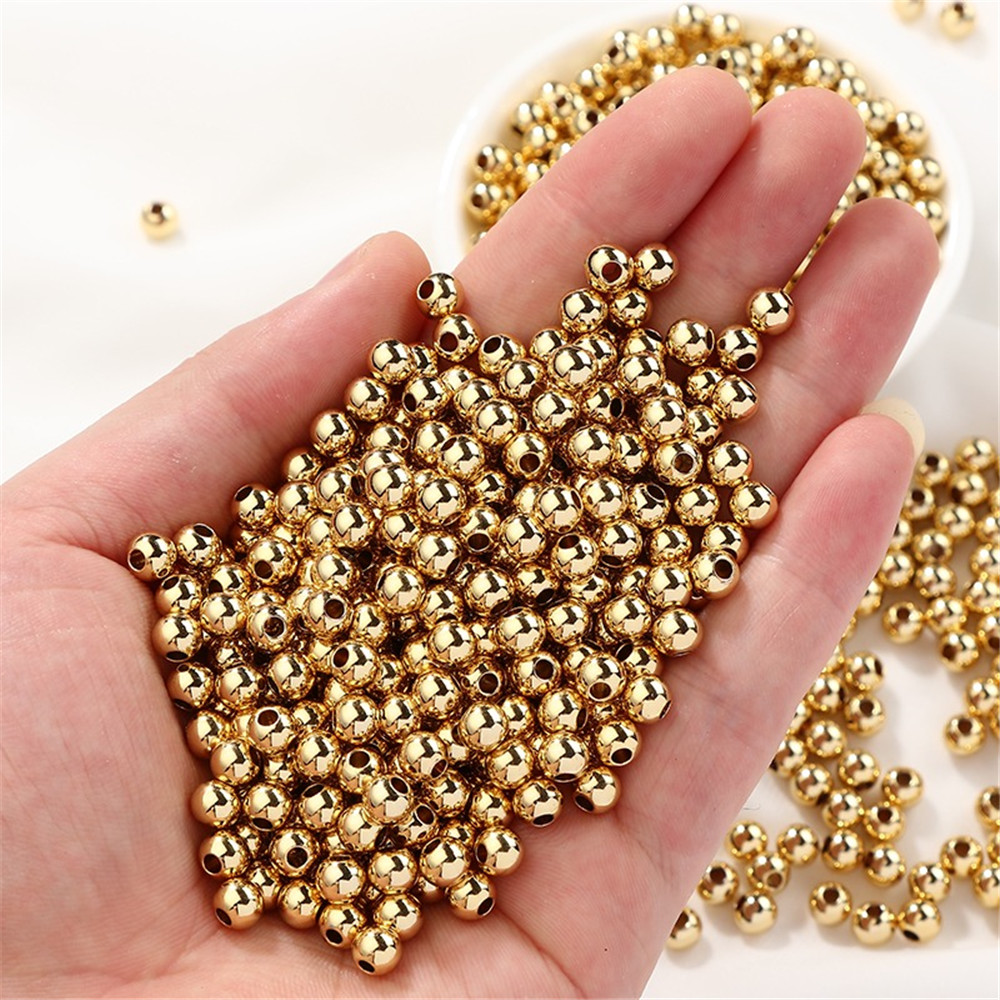 14K Package Gold Color 18K Gold Beads Loose Beads Round Beads Separated Beads Silver Beads DIY Bead Bracelet Necklace Accessorie