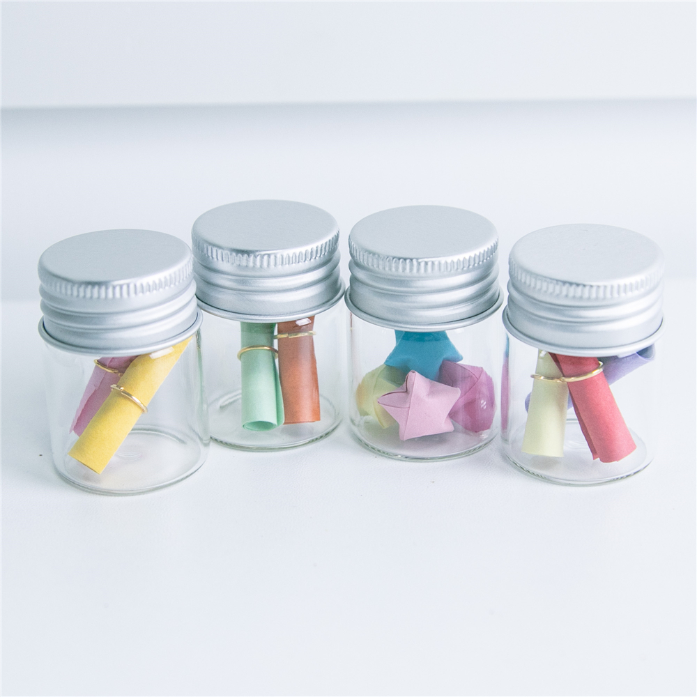 50Pcs 15ml Bayonet Glass Container with Silver Spiral Aluminum Lid Small Hyaline Mini Craft Vial Candy Food Pot Wishing Bottles