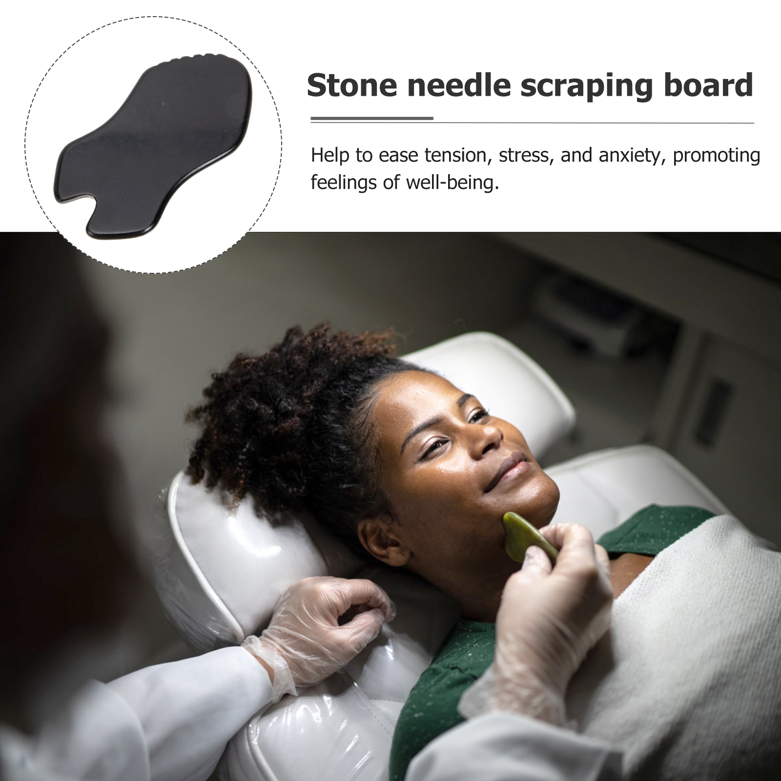 Black Gua Scraper Smooth Edges Safe Use Massage Tool Rose Quartz Body Facial Acupressure Stress Relief Wellness Promotion