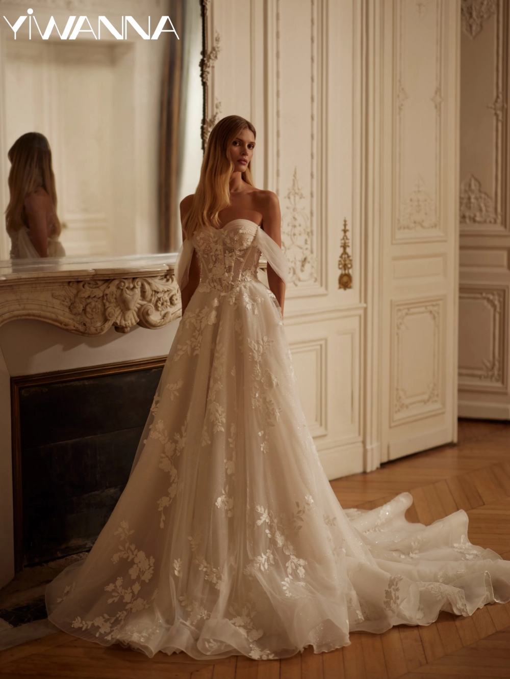 Glitter Perals Tulle A-line Long Wedding Dress Dreamy Sweetheart Neck Bridal Gown Customized Lace Appliques Dresses For Bride