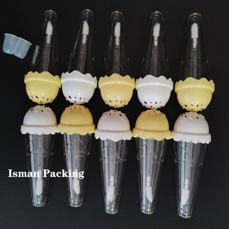 50Pcs Cute white top ice cream lipgloss container empty 5ml yellow popsicle lip gloss tubes with wands for kids and girls