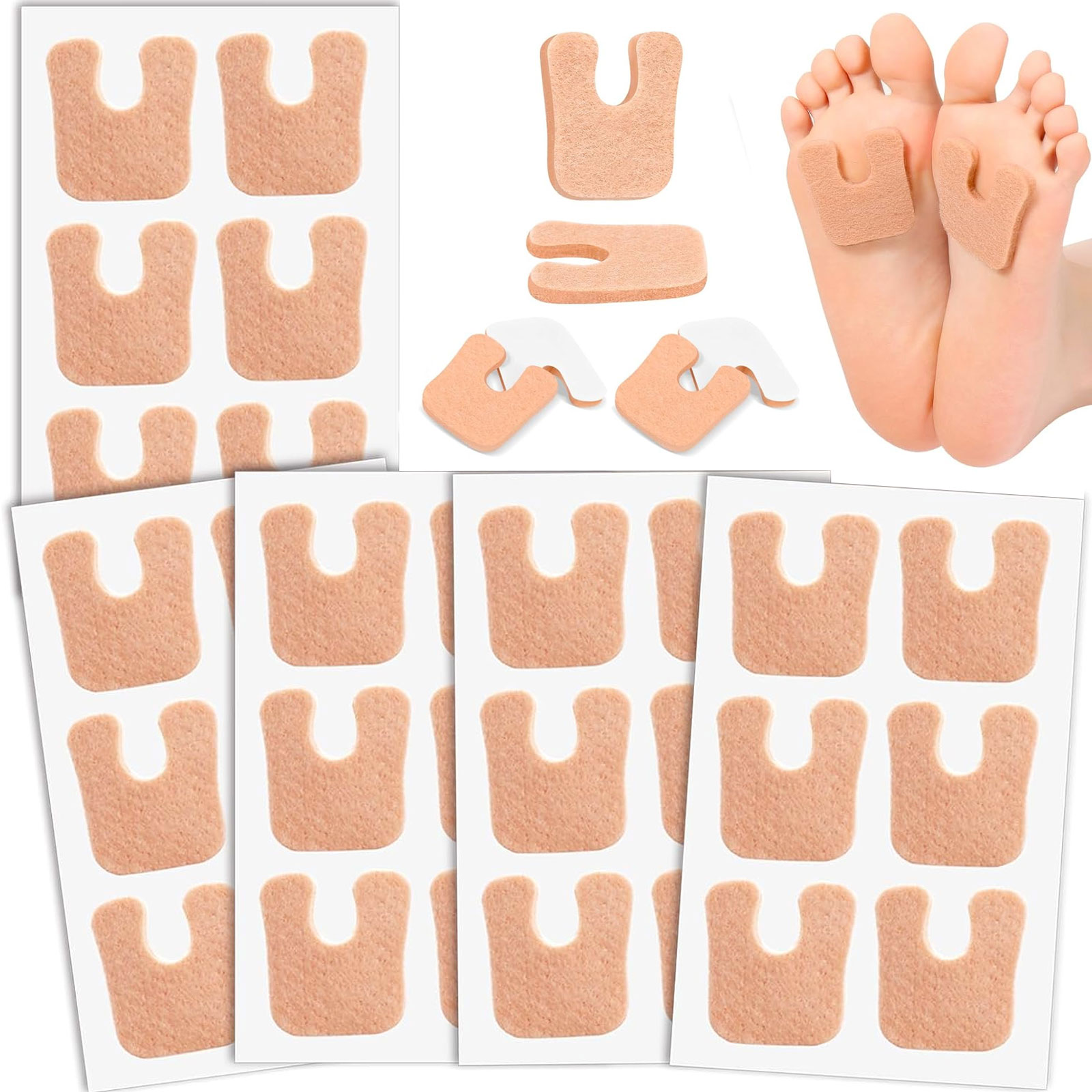 U-Shaped Felt Callus Pads | Protect Calluses from Rubbing on Shoes | Reduce Foot and Heel Pain | Self-Stick Pedi Cushions
