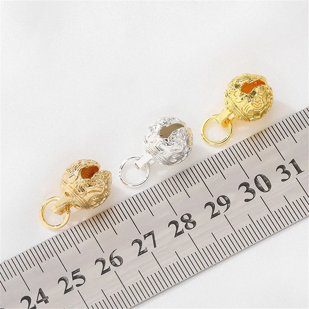 14K Gold-Color Hollow Tiger Head Bell Small Pendant Handmade DIY Bracelet Necklace Pendant Jewelry Material Pendant L356