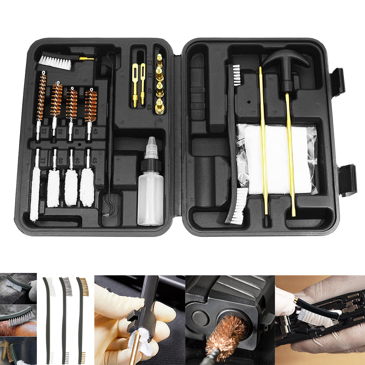 Universal Gun Cleaning Kit Barrel Brush Tool Patches Cotton 9mm Swabs Mat Set Rod Glock19 M16 AR15 AK74 Hunting Accessories
