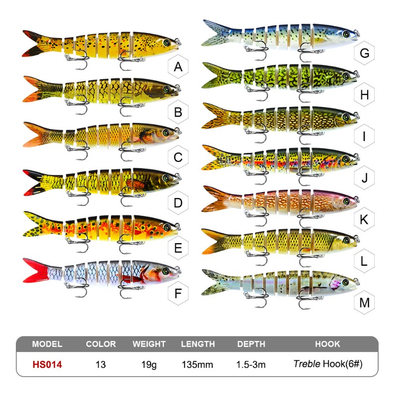 13.28cm 19g Minnow Lure 16-color Multi-segment Fish Plastic Hard Bionic Bait  Fishing Accessories
