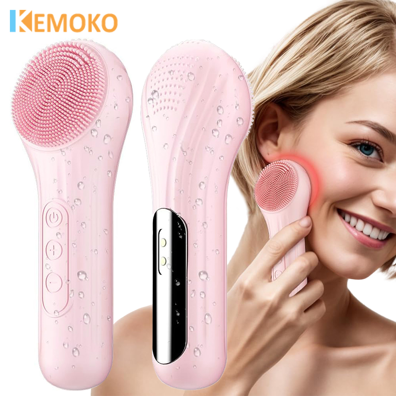 Sonic Facial Cleaning Brush Scrubber Waterproof Exfoliating Vibration Heating Compress Brush Deep Clean Face Cleaner Skin Care
