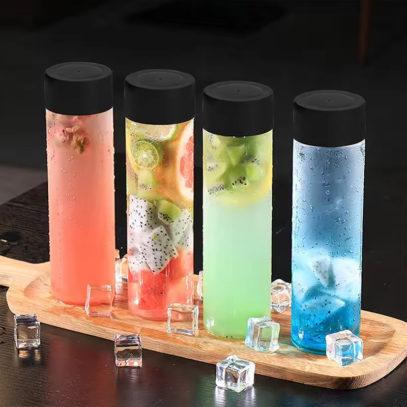 Transparent Round PET Plastic Beverage Bottle Tea Cup Milk Can Beer bottle Cold Fresh Bottles for Party Plastic  Juice Bottle