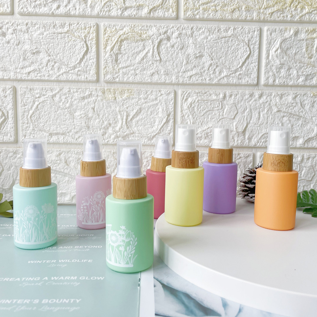 1Pcs Macaron Frosted Glass Foundation Bottle 1OZ/30ml Empty Travel Lotion Spray Pump Cream Lotion Dispenser Cosmetic Containers