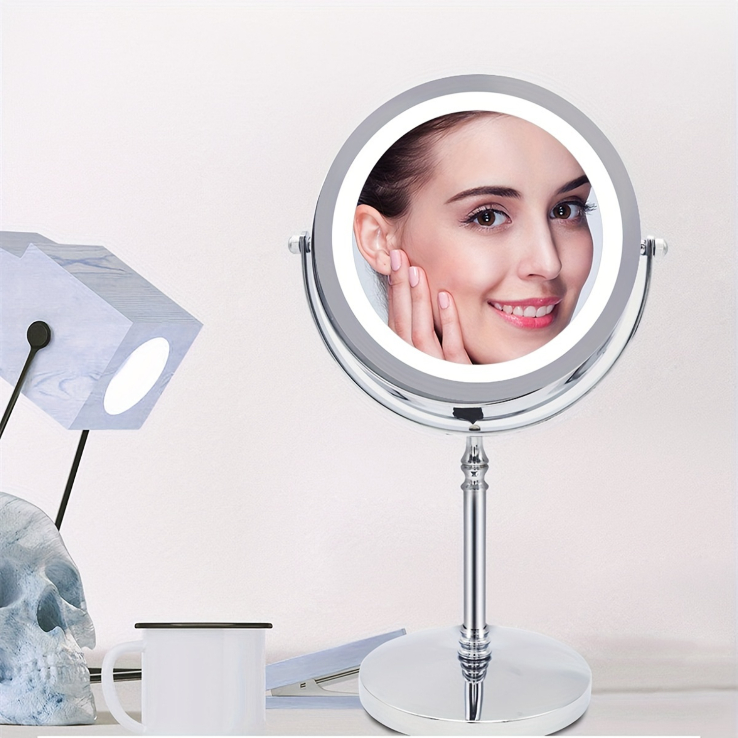 Double-sided 10X Magnifying LED Makeup Mirror for Vanity, 7 Inch Desktop Rotating Mirror, Perfect Gift