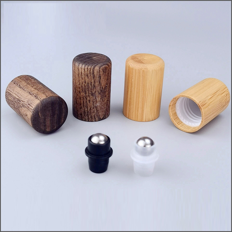 Euro Dropper with Drop Plug&Roll On Cap Roll-on Bamboo Wood Roller Ball Bottle Caps Neck Size Bamboo Wooden Stainless Steel Ball