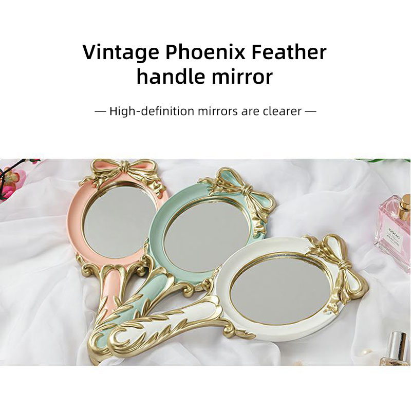 European retro phoenix feather classical princess beauty at any time with lace mirror makeup handle mirror beauty mirror
