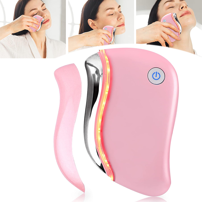4 in 1 Electric Guasha Massager Heating Vibration Scraping Board Facial Lifting Neck Back Massage Face Double Chin Remover Care