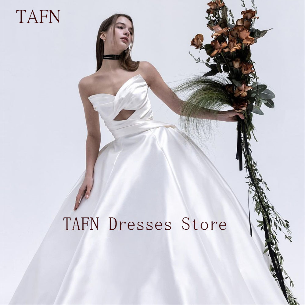 TAFN Princess A-line Wedding Dresses Floor-Length Detachable Puff Long Sleeves Bridal Gown Strapless Customized Party Gown