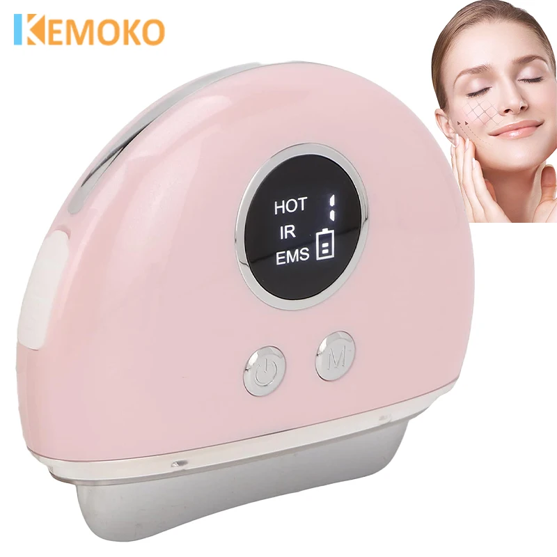 Electric Microcurrent Guasha Scraper Plate Board Face Massager Wrinkle Hot Compress Facial Neck Lifting Firming Beauty Care Tool