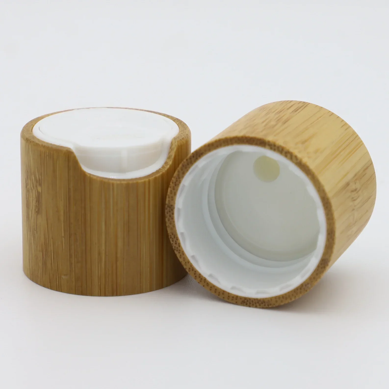 Cosmetic Original Color Wooden Toner lids Bamboo Bamboo Disc Top Cap for Bottles Jars PE Plastic Screw Cap in Stock for Sale