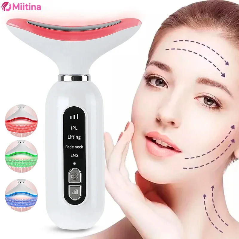 Hot Cool Neck Face Massager EMS LED Photon Therapy Facial Lifting Machine Anti Wrinkle Remove Double Chin Skincare Beauty Device