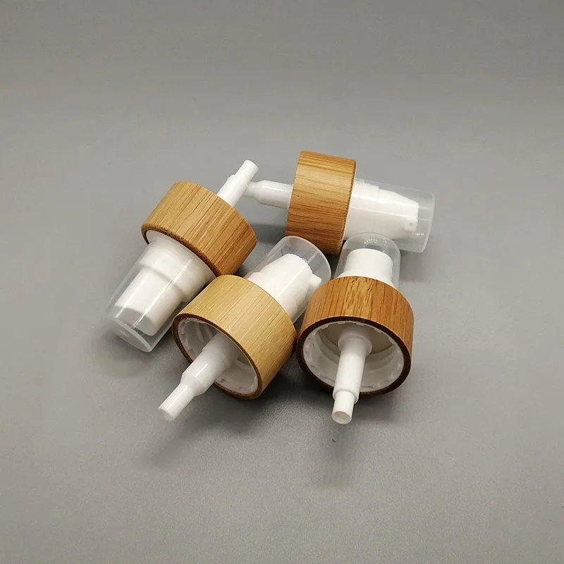 Cosmetic Glass Plastic Bottle Cover Emulsion Pump Lid Perfume Disinfectant Sprayer Customized Bamboo Lid RoundShape Pump Sprayer