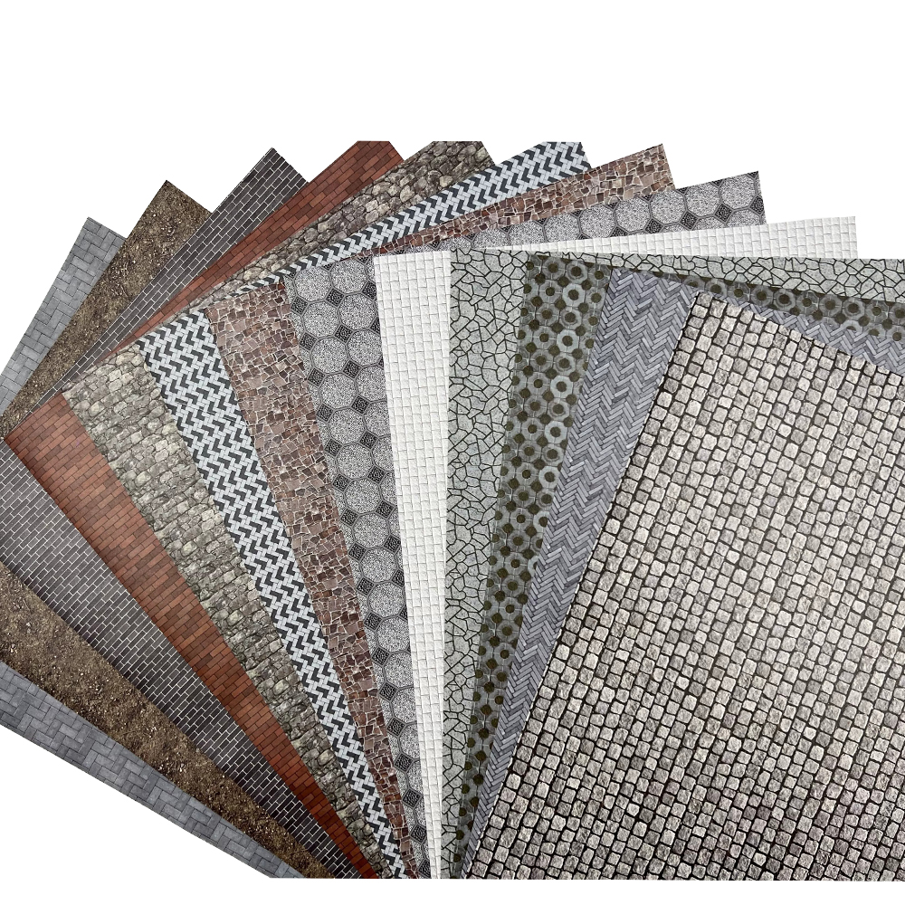 2pcs Scale Miniature Simulation Road Wall colored floor Sticker Model Kits Diy  Ground Scenes Outdoor Brick Sticker Materials