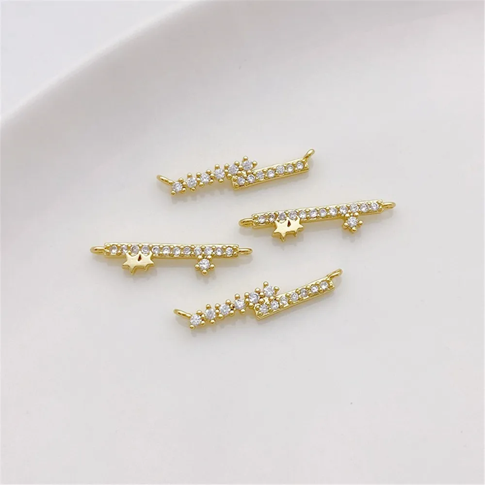 14K Gold Inlaid Zircon Double Suspension Connector, Porous DIY Handmade Bracelet Necklace, Earring Material Accessories L528