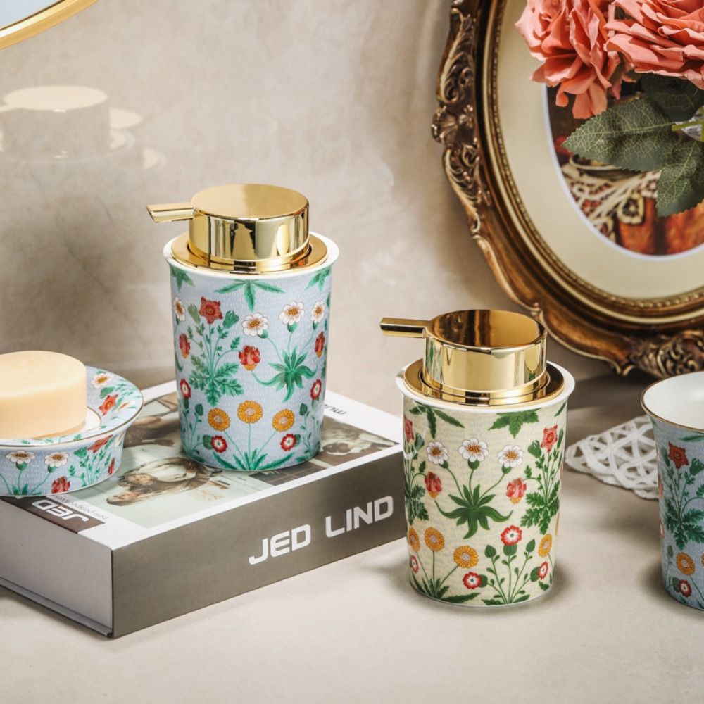 Floral Decorative Ceramic Foam Soap Dispenser Luxury Vintage Liquid Foaming Bottle 250ml Refillable Hand Soap Pump Bottle