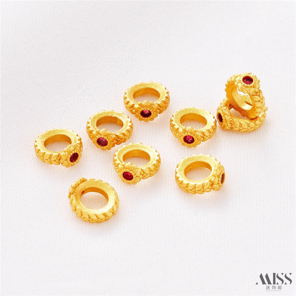 18K Sand Gold Color Retention Diamond Flower Wheat Ear Ring Bead Spacer Gasket DIY Beaded Bracelet Necklace Jewelry Accessories