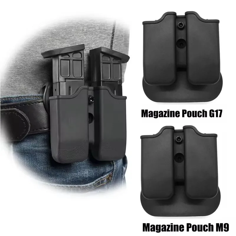 Tactical Pistol Double Magazine Pouch 9mm Mag Holder 17 19,M9 92,9mm .40 Cal airsoft hunting accessory