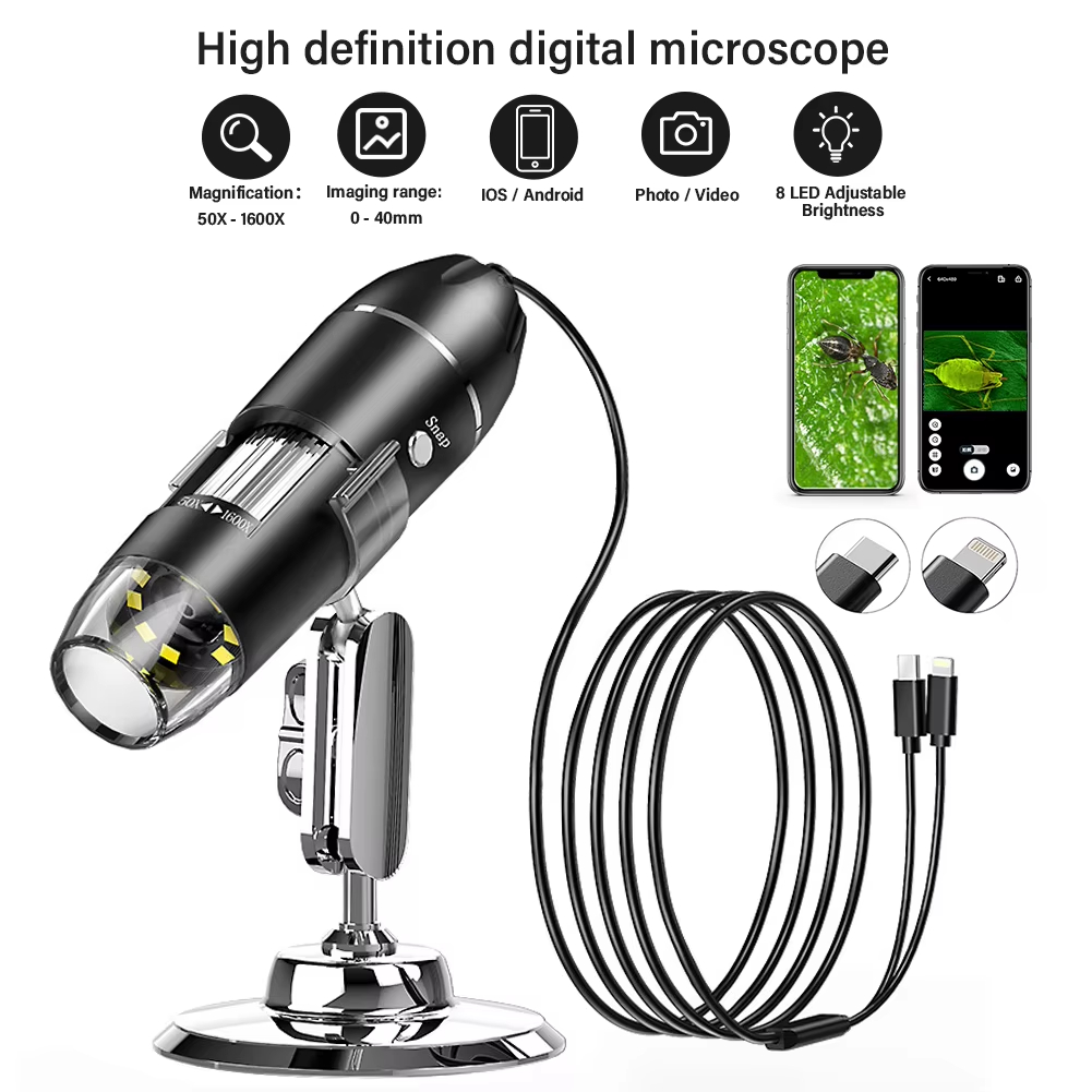 1600x USB Electronic Digital Pocket Microscope Handheld Microscopio for Skin Hair Follicle Detection with Monocular Drawtube