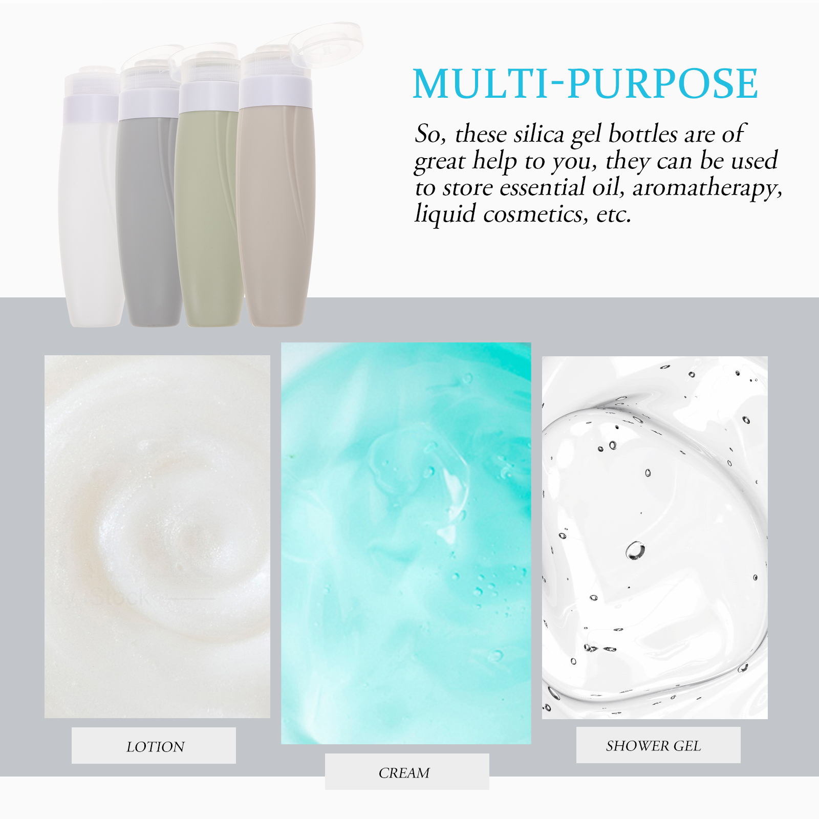 4pcs Silicone Travel Bottles Leak Proof Travel Shampoo Bottles Toiletries Shampoo Conditioner Portable R om Color