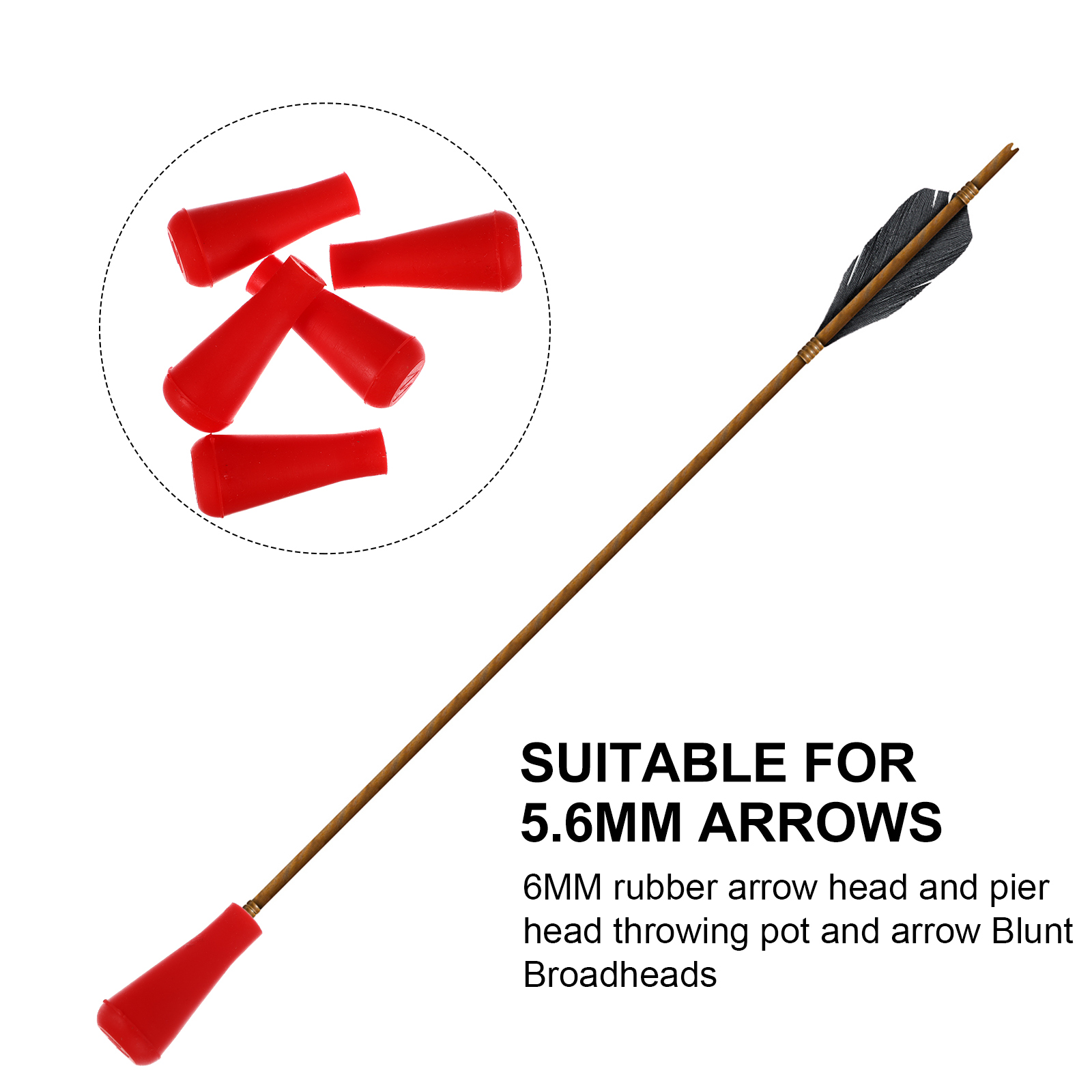 5pcs 6mm Rubber Arrowhead Broadheads Red for Archery Practice Target Tips Wooden Fiberglass Carbon Bamboo Arrows Hunting
