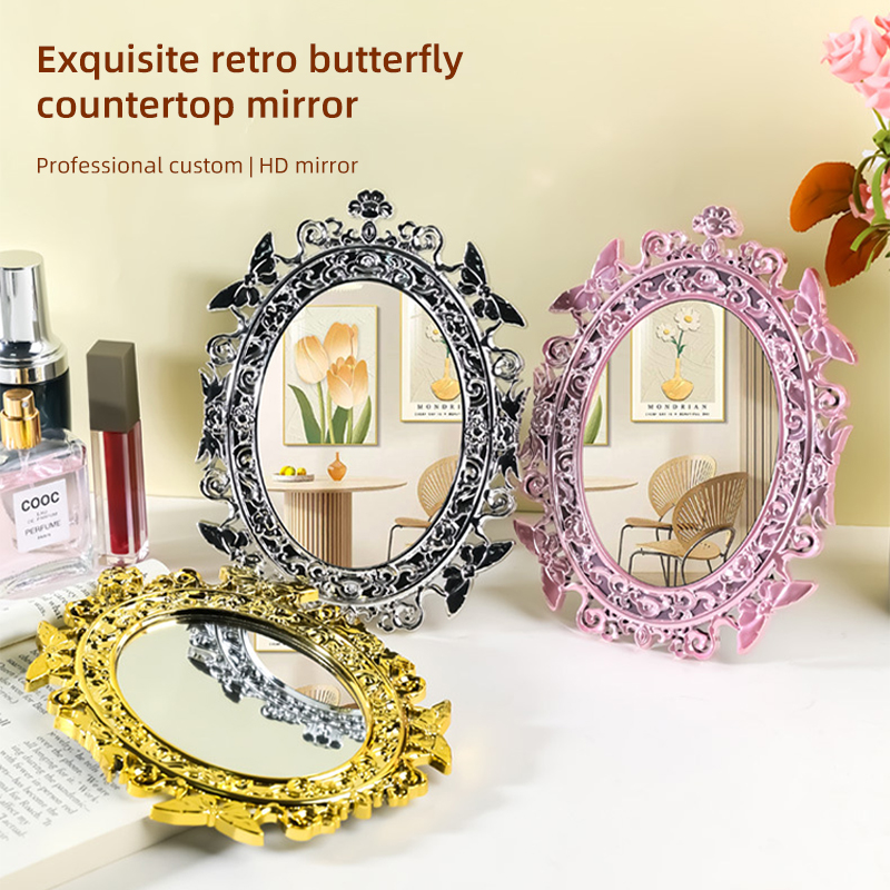New desktop retro electroplating mirror desktop makeup mirror butterfly exquisite high-end beauty mirror