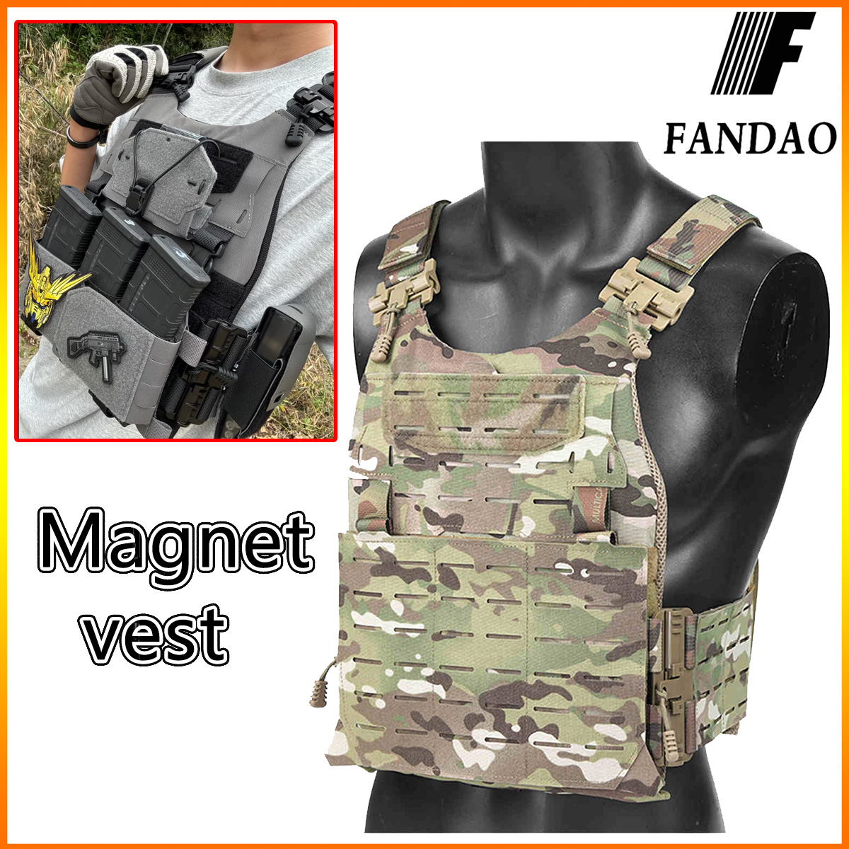 K19 Full-Size Hunting Vest Plate Carrier Fit for 80-110 cm, MOLLE Quick Release Fast Adjust Cummerbund Chest Rig