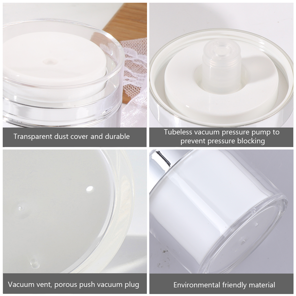 2PCS Portable Vacuum Cream Bottle Leakproof Makeup Powder Container Travel Size Push Type Case for Cream