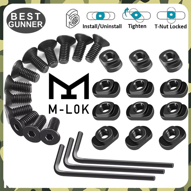 10Pcs M-LOK Screw and Nut Replacement Rails T-Nut Screw Replacement Set for MLOK Handguard Rail Sections Hunting Gun Accessories