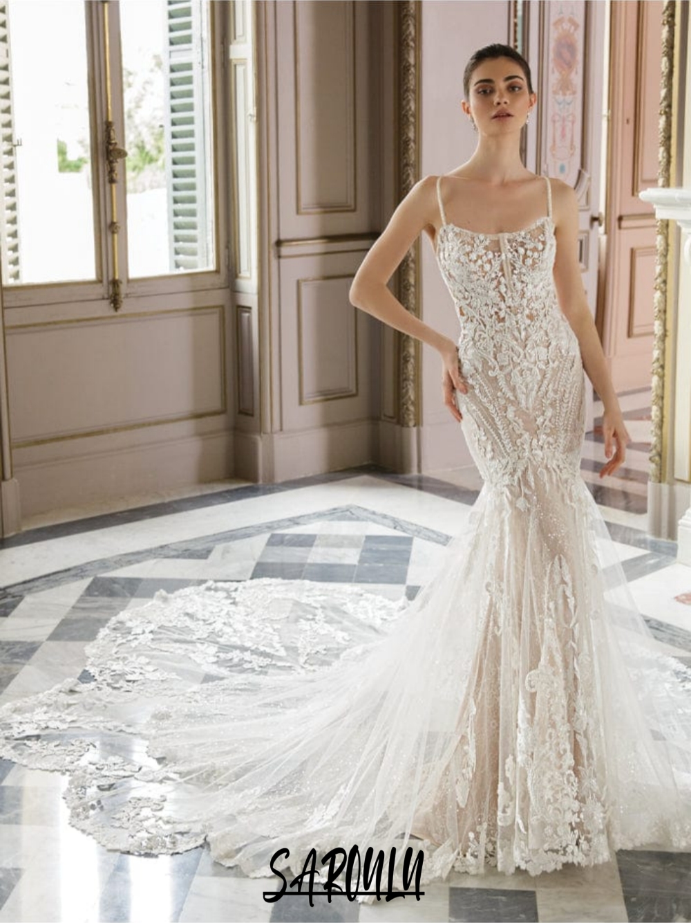 Luxurious Square Neckline Beading Wedding Dress Lace White Mermaid Bridal Gown Customized Exclusive Sexy Low Back Women Wear