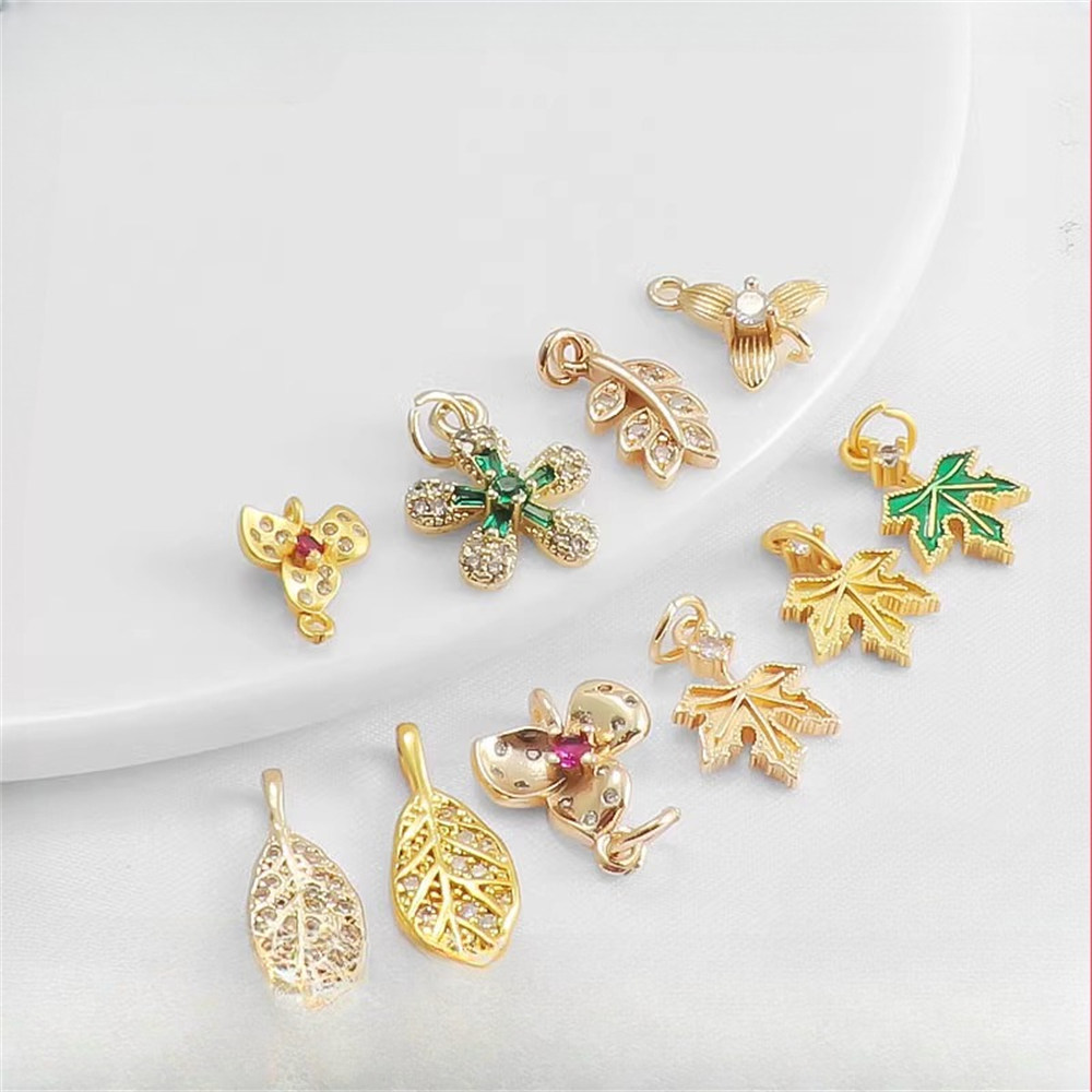 1pcs 14k Gold Accessories Zircon Maple Leaf Pendant 10*15mm Handmade Material Earrings Pendant DIY Handmade Charm Jewelry